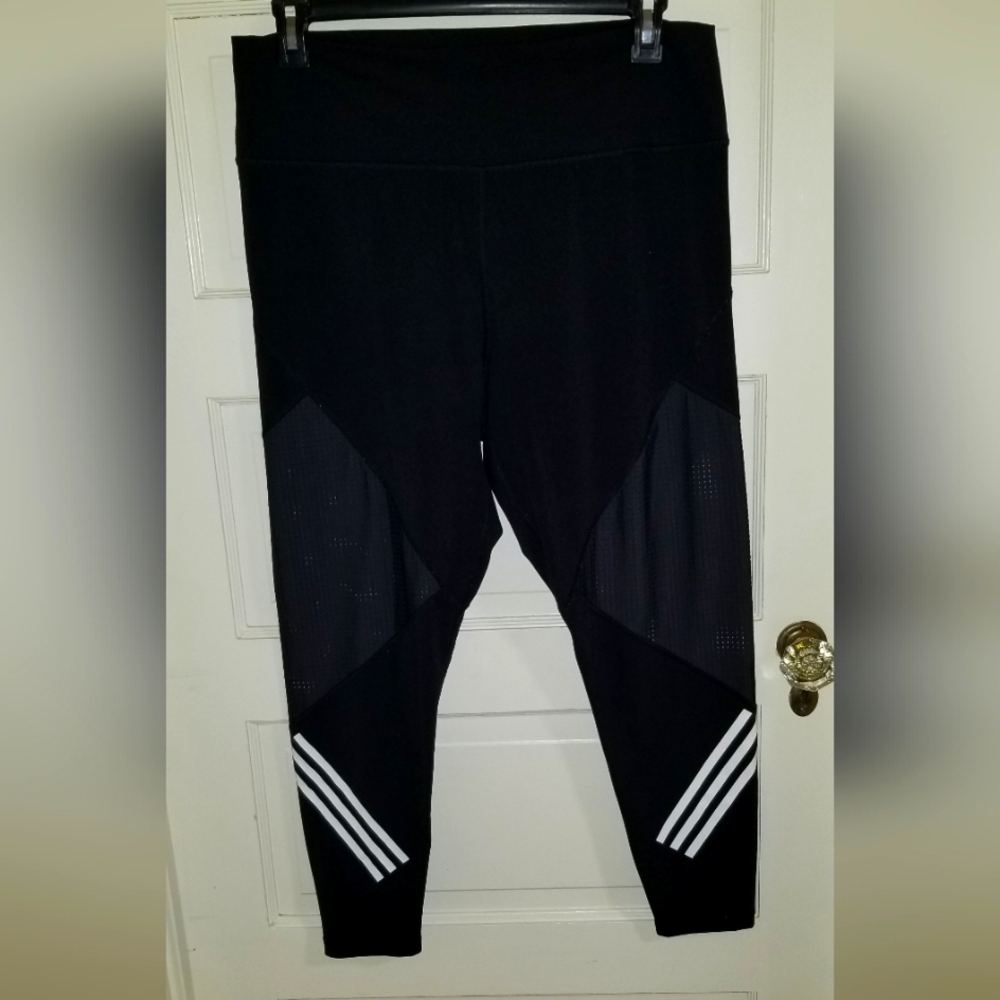 Adidas EUC Black Leggings with White Stripes, No Pockets, Size XL